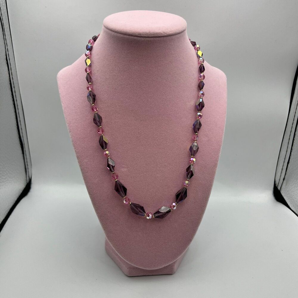 Vintage 1960s purple and pink AB glass stone Necklace